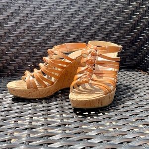 Mark Fisher 7.5 natural braided leather wedge platform sandal